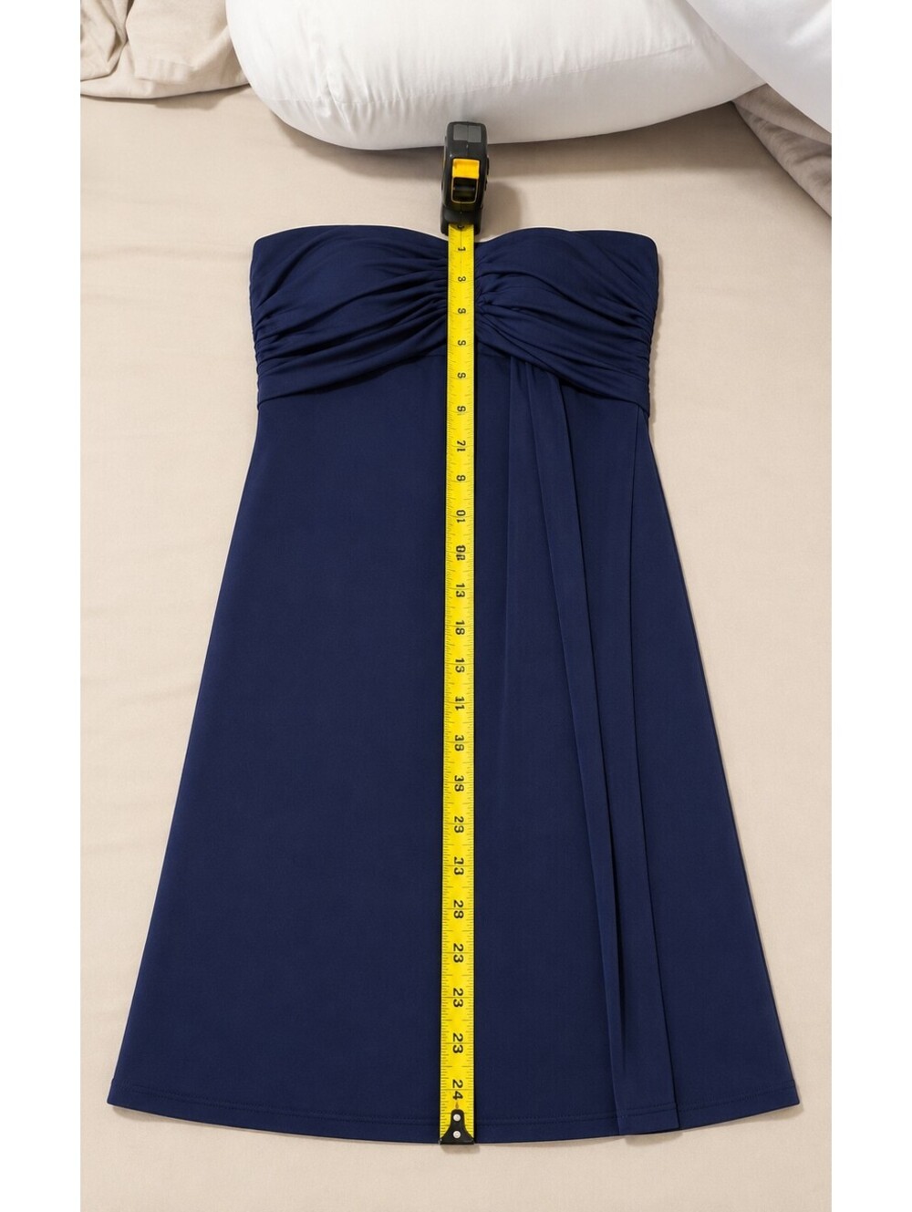 Women's Navy Strapless Ruched Cocktail Dress| Sweetheart Neckline Elegant Dress - Picture 4 of 5
